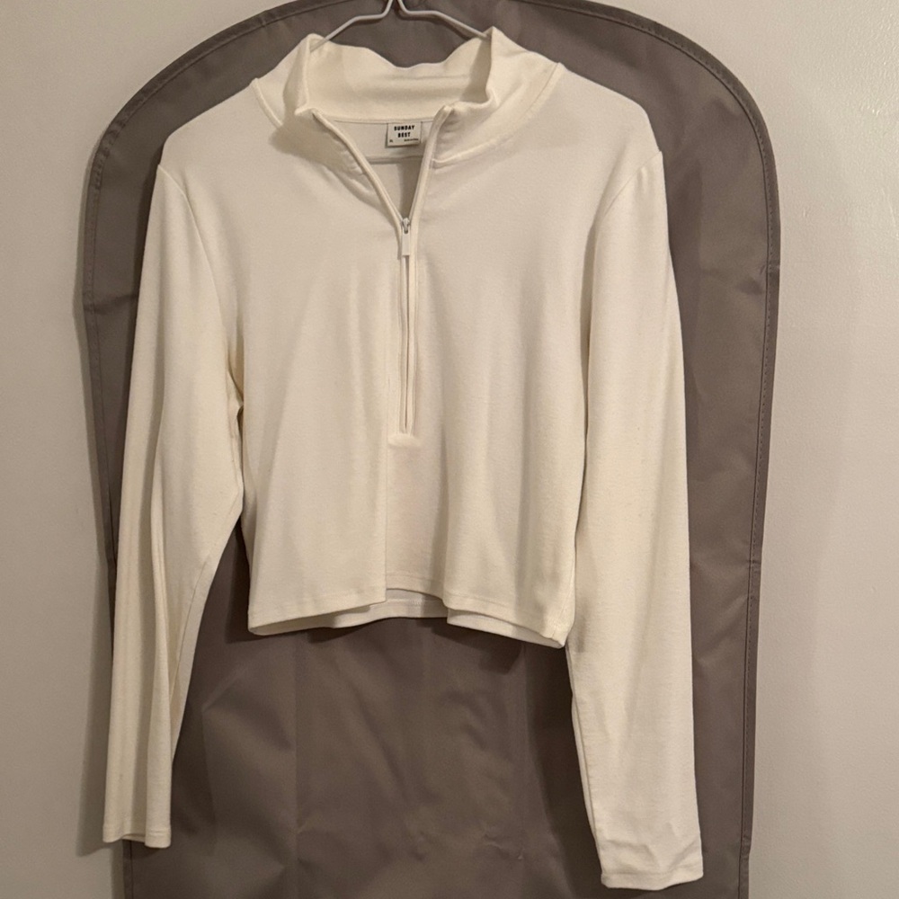 Forever 21 Cream Quarter-Zip Sweatshirt